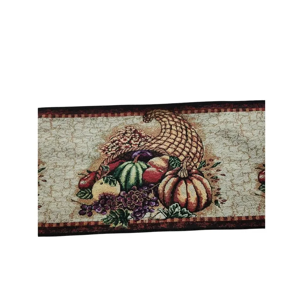 Fall Table Runner Tapestry Pumpkins Cornucopia Autumn Harvest Thanksgiving 71x13